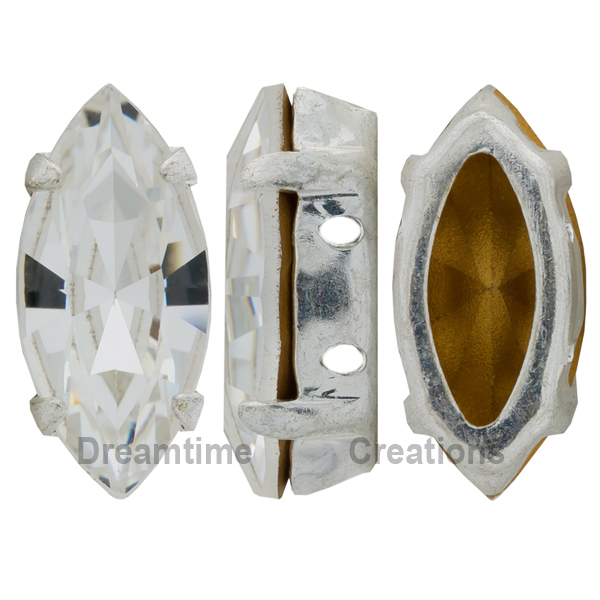 Sew On Rhinestones (in Settings), Crystal, Navette/Diamond, 10x5mm